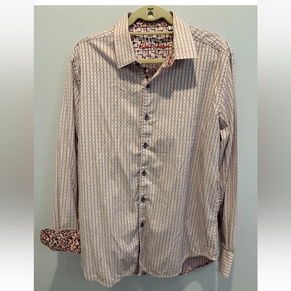 Robert Graham Pink and Grey Plaid Shirt with Pink Floral Flip Cuffs